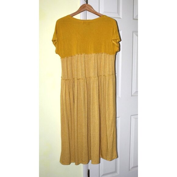 Anthropologie Saturday/Sunday Golden Yellow Tiered Midi Dress Size S Cozy - Picture 5 of 7